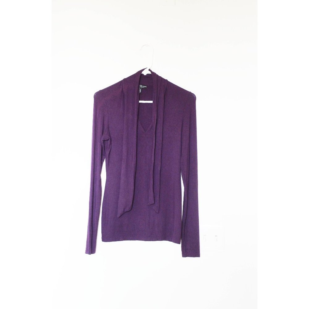 Ebby by Farinaz Taghavi Purple Long Sleeve Bow Tie Top Size S